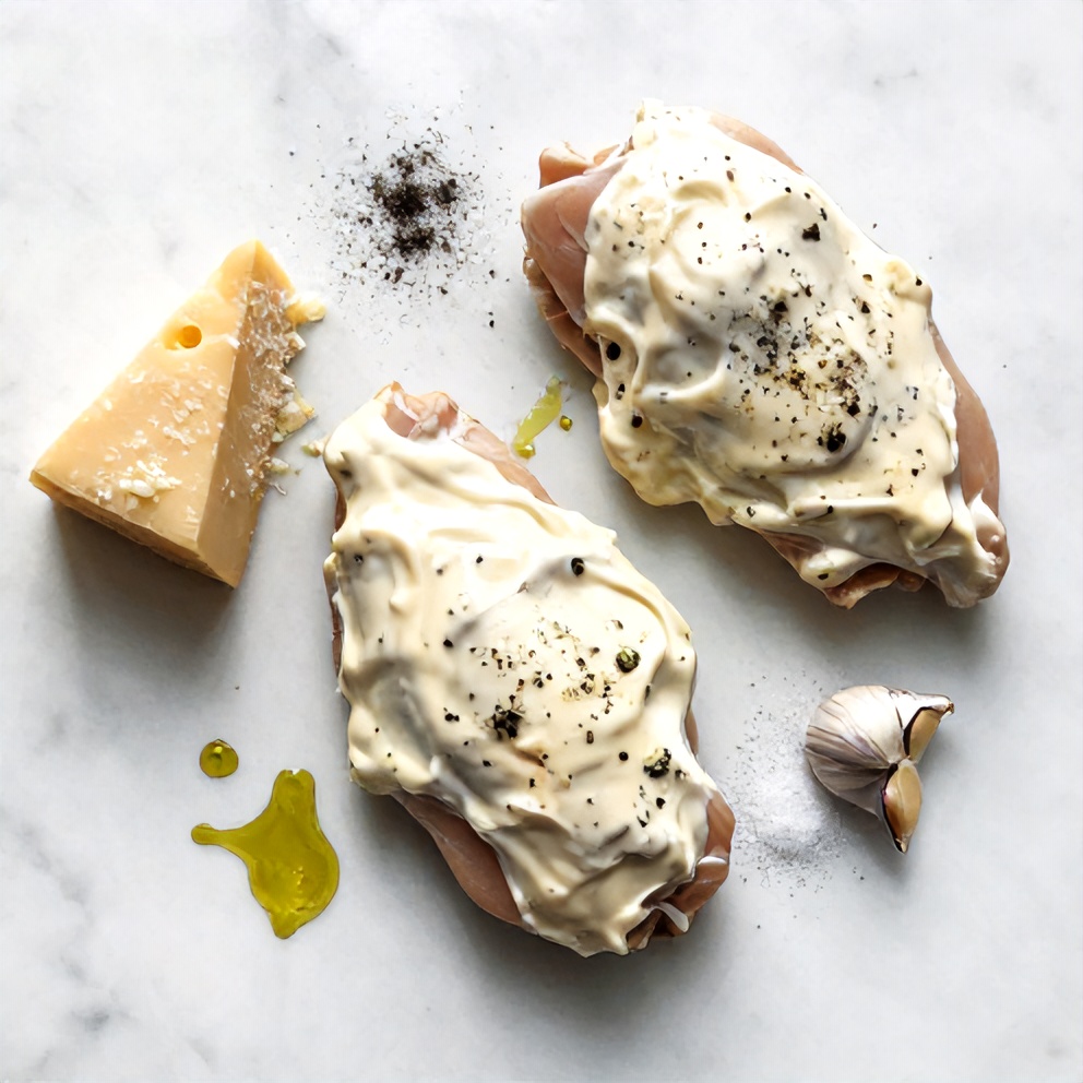 Raw ingredients for creamy garlic parmesan chicken