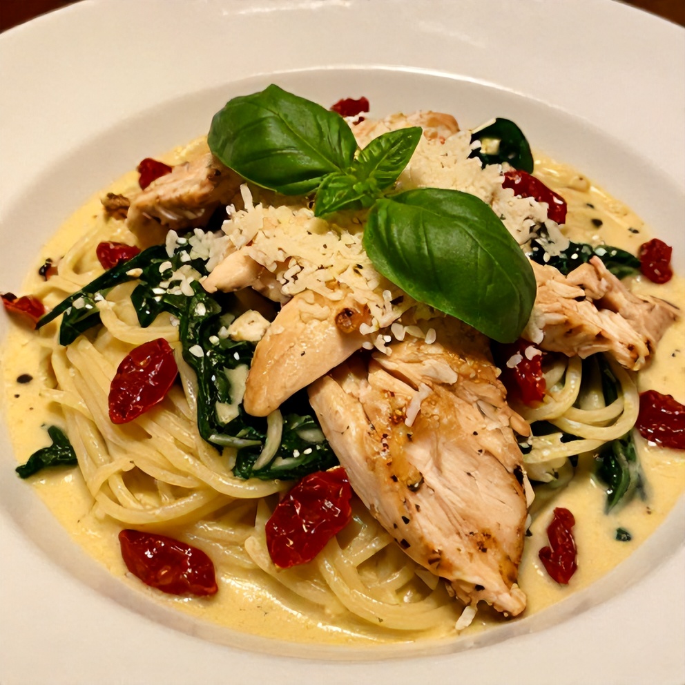 Plated Creamy Tuscan Chicken Pasta