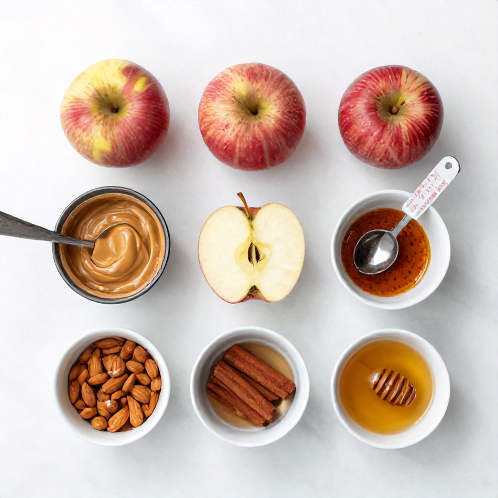 Raw Ingredients for Crispy Apple Slices with Almond Butter