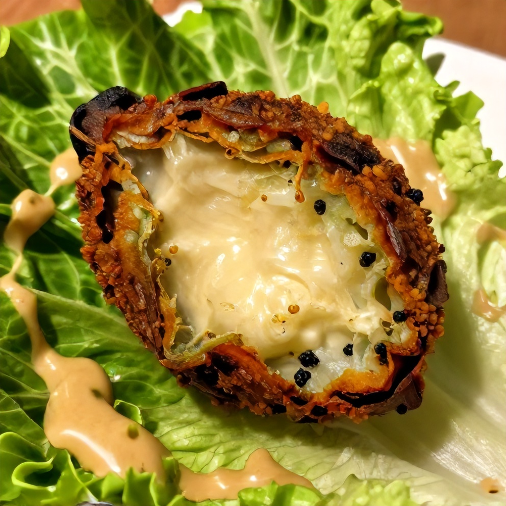 Falafel on a bed of lettuce with tahini sauce