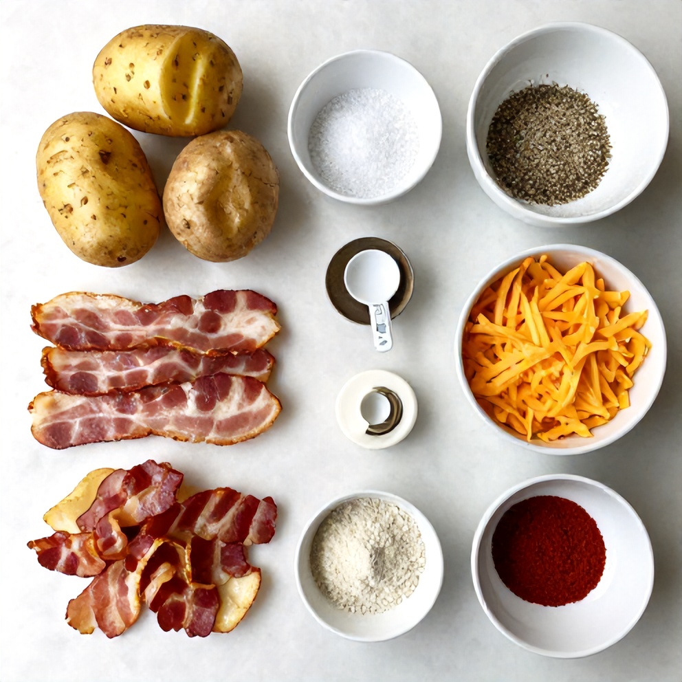 Raw Ingredients for Crispy Cheesy Potato Skins with Bacon