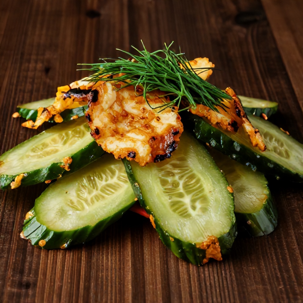 Plated Crispy Cucumber Salad with fresh dill