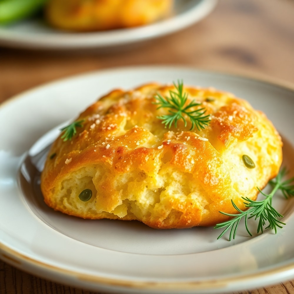 Plated serving of Dill Pickle Bread with fresh dill