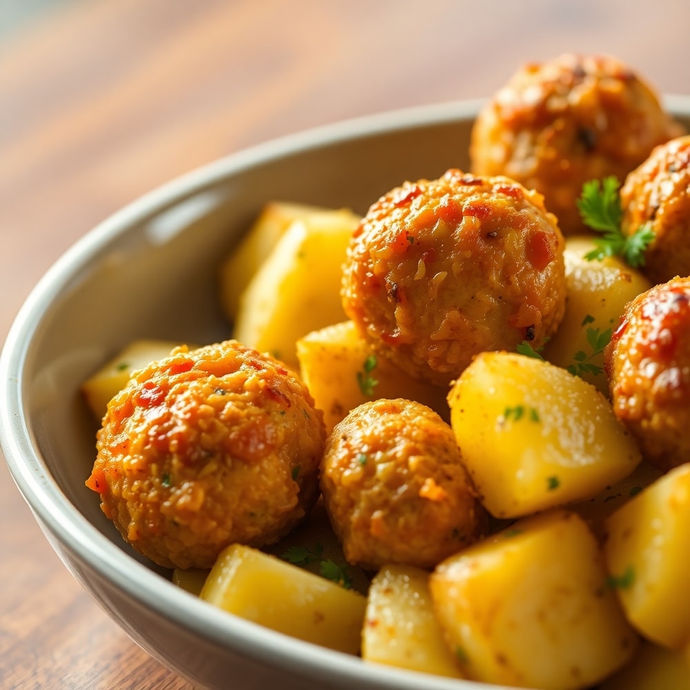 one-pan meatballs and potatoes