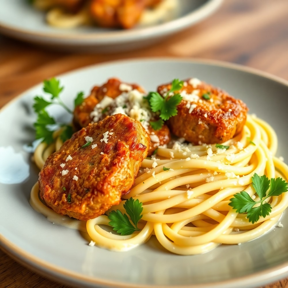 Parmesan Cream Pasta with Crispy Garlic Butter Steak Bites