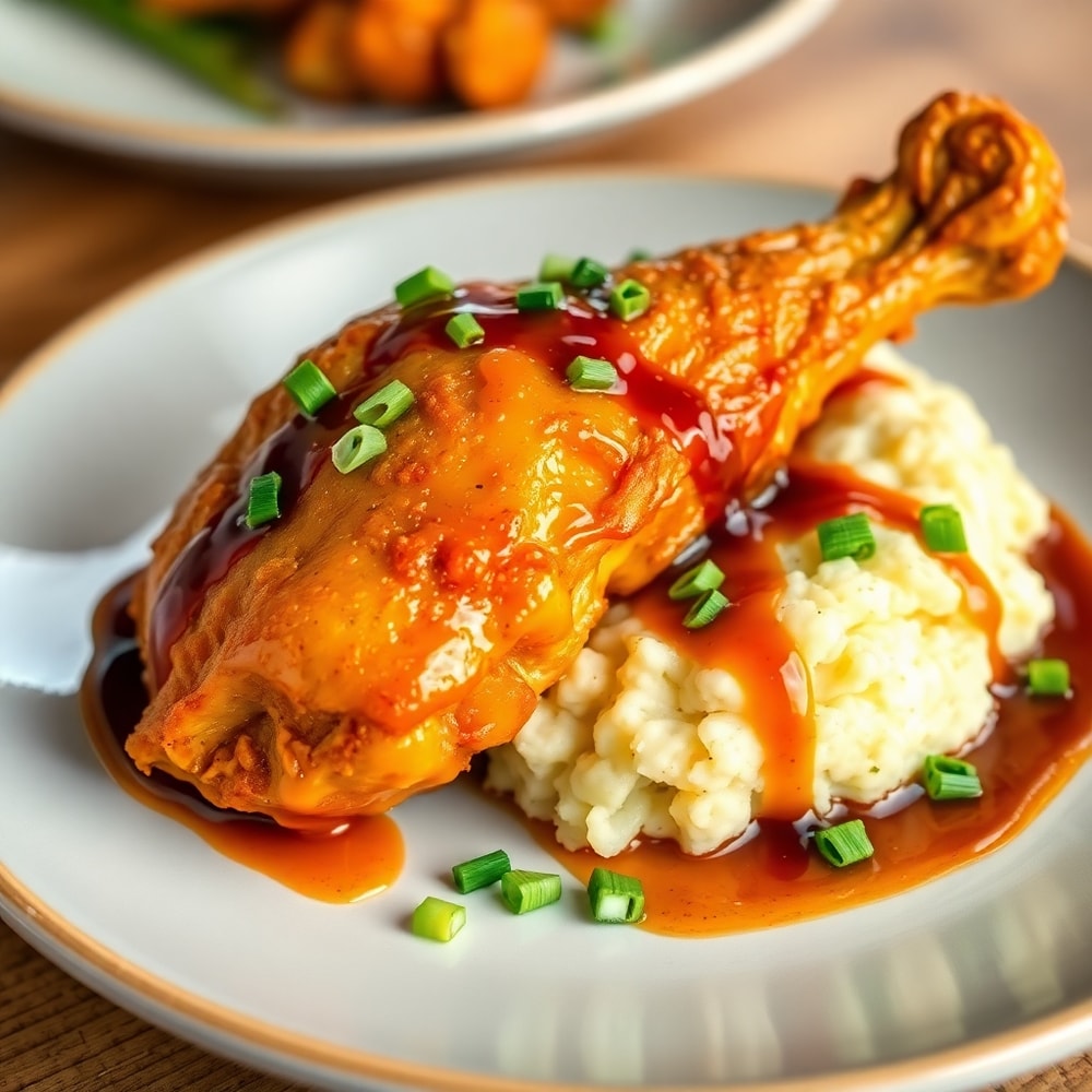 Finished Honey BBQ Chicken with Creamy Garlic Parmesan Potatoes