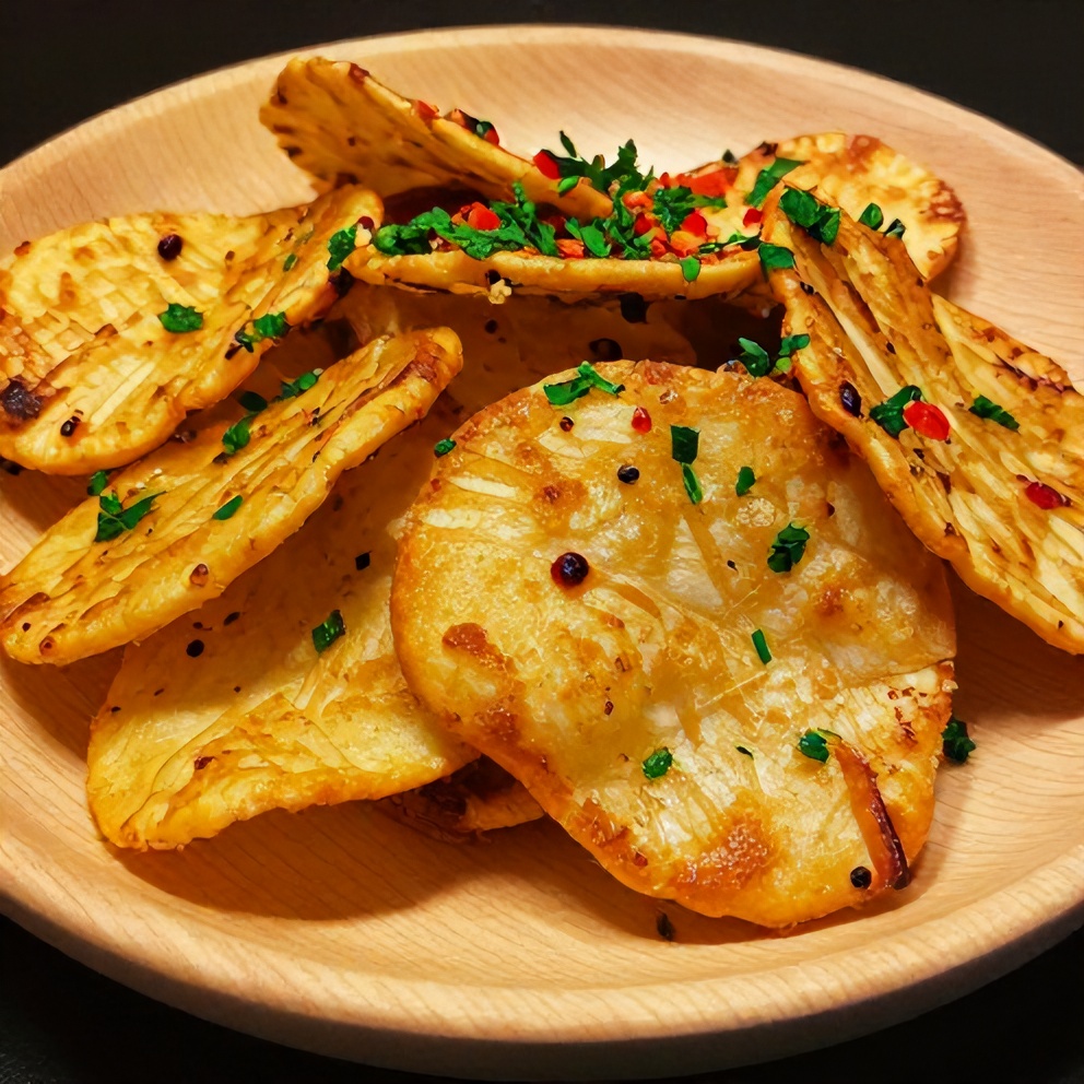 Crispy keto cheese chips on a light wooden plate