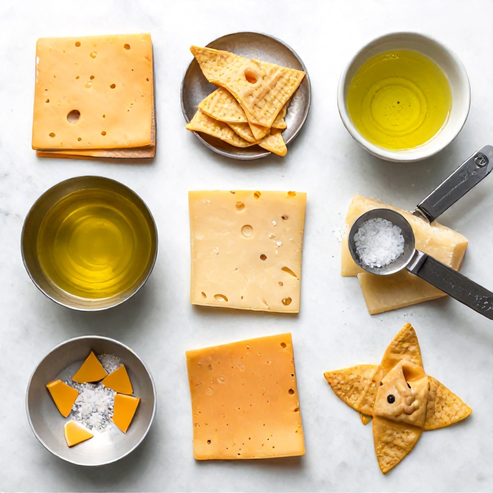 Ingredients for keto cheese chips on a white marble surface