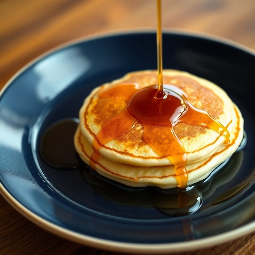 Plated Lion Pancakes with maple syrup
