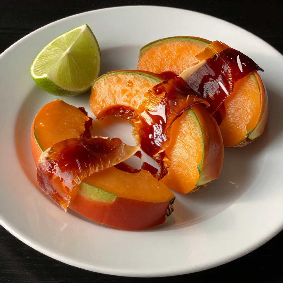 Plated Prosciutto Wrapped Cantaloupe with a squeeze of lime