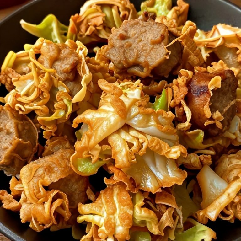savory fried cabbage and sausage