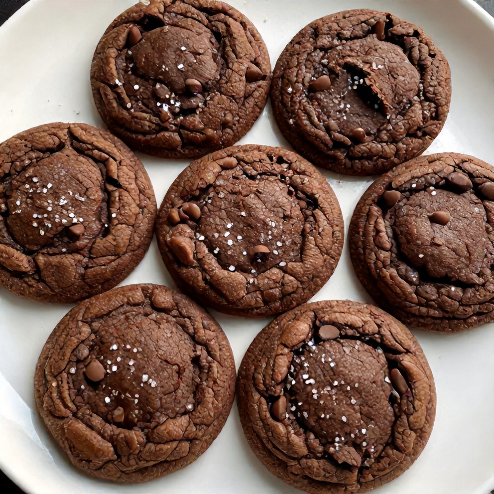 Plated sea salt double chocolate cookies