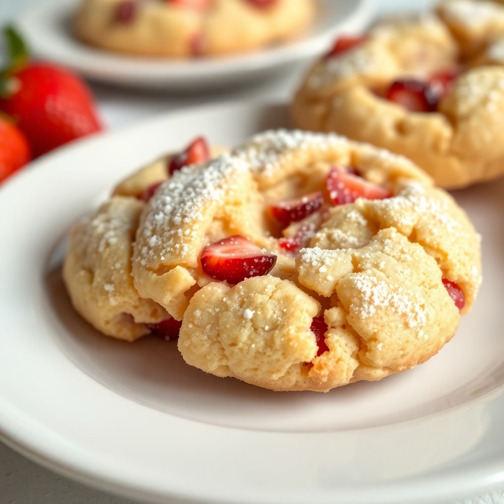 Strawberry crunch cookie on a white plate
