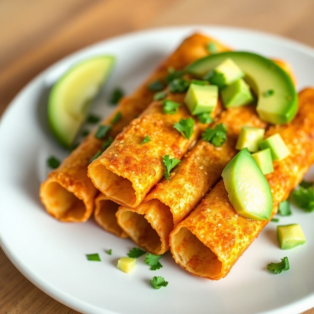 Plated Vegan Taquitos with garnish
