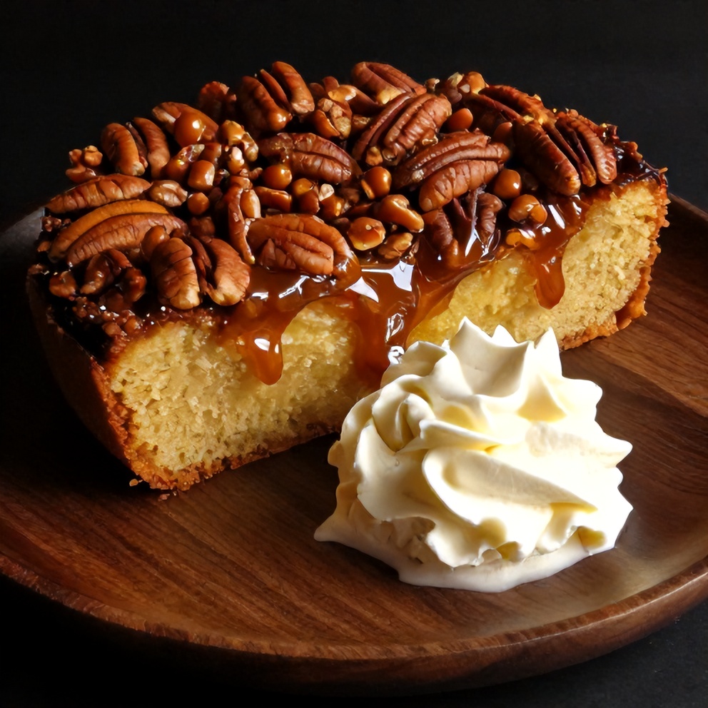 Pecan Upside Down Cake on a Plate