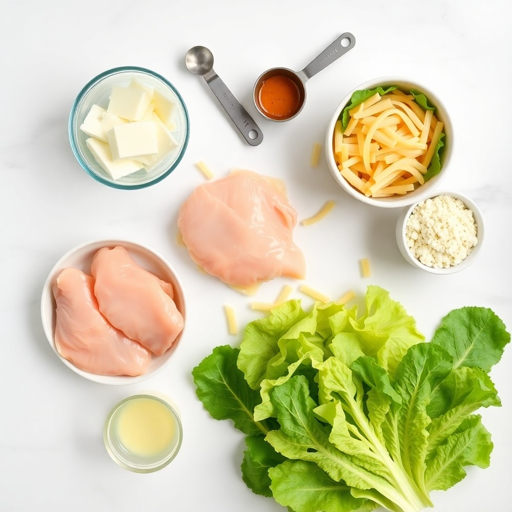 Raw ingredients for Easy Chicken Caesar Pasta Salad
