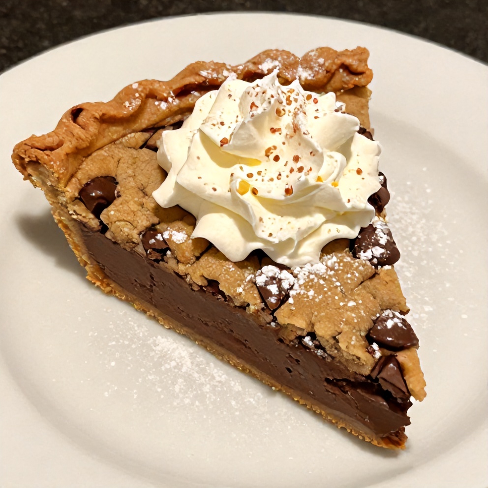 Sliced Chocolate Chip Cookie Pie on a white plate