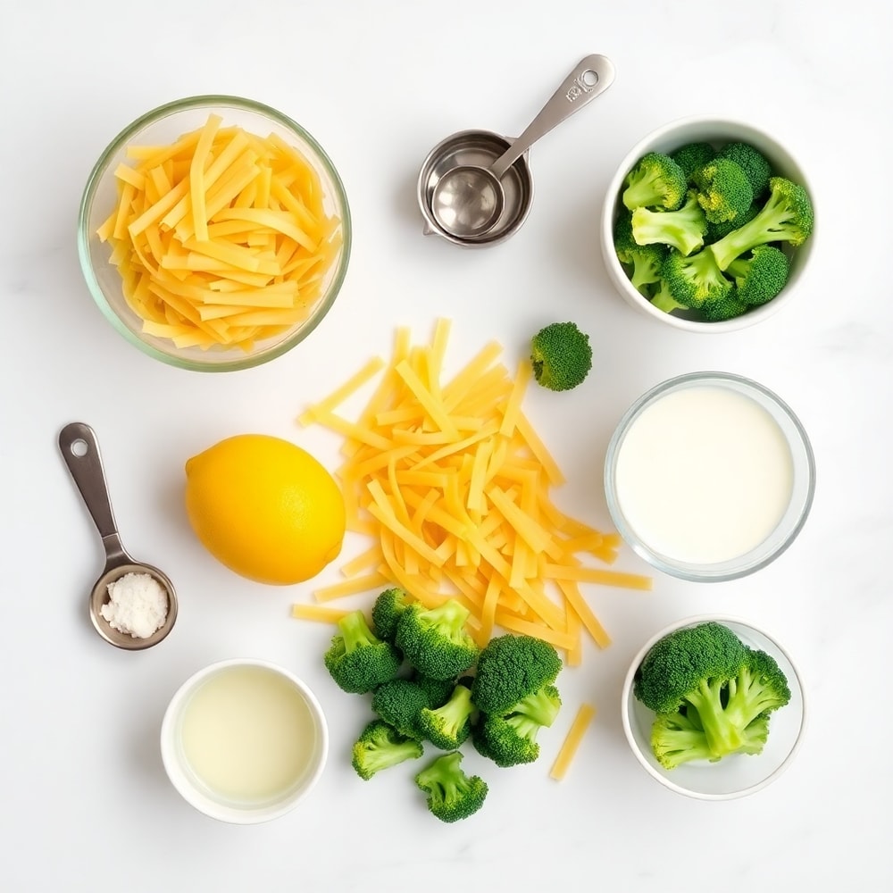 Raw ingredients for Mafaldine Pasta Limone with Broccoli