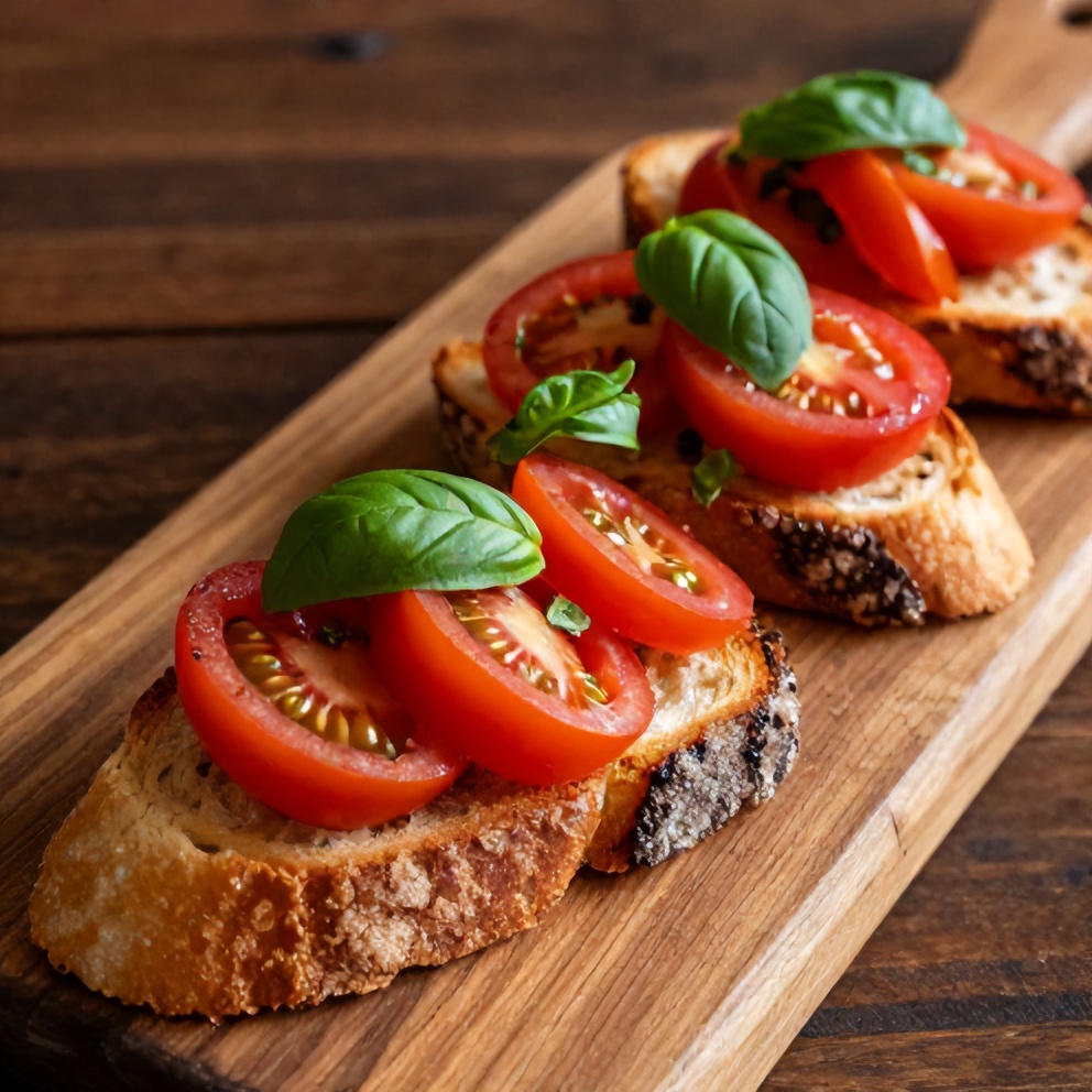 Plated serving of crispy bruschetta