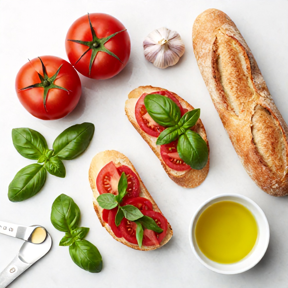 Raw ingredients for easy bruschetta