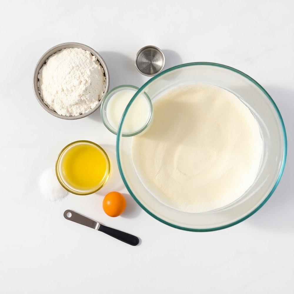 Crockpot Bread ingredients on a marble counter
