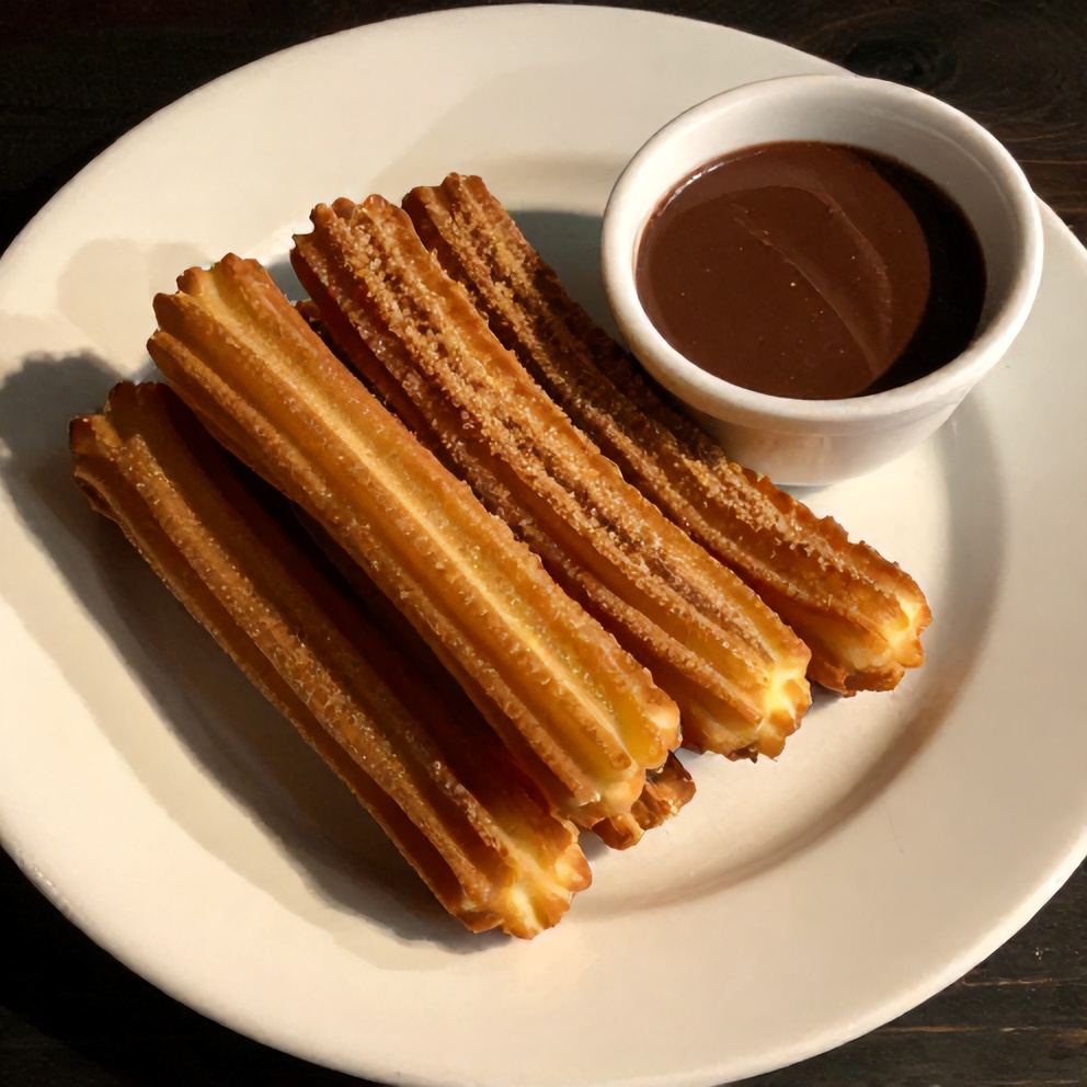 Perfectly fried churros on a plate