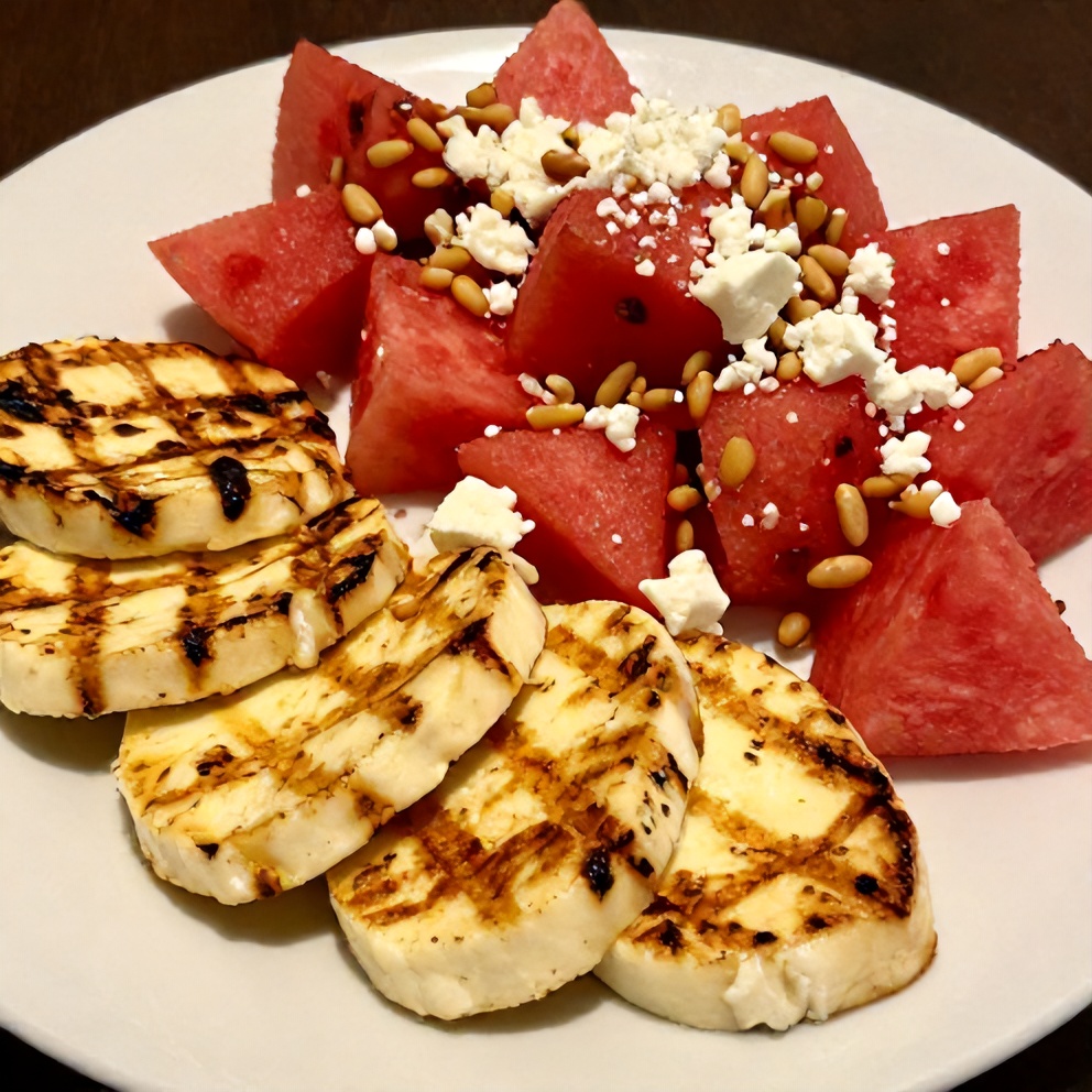 Plated Grilled Halloumi and Watermelon Salad