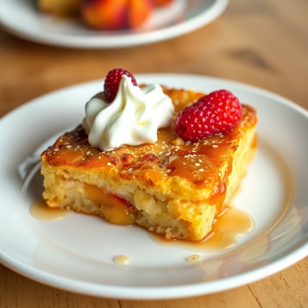 Peach Cobbler French Toast Bake on a plate