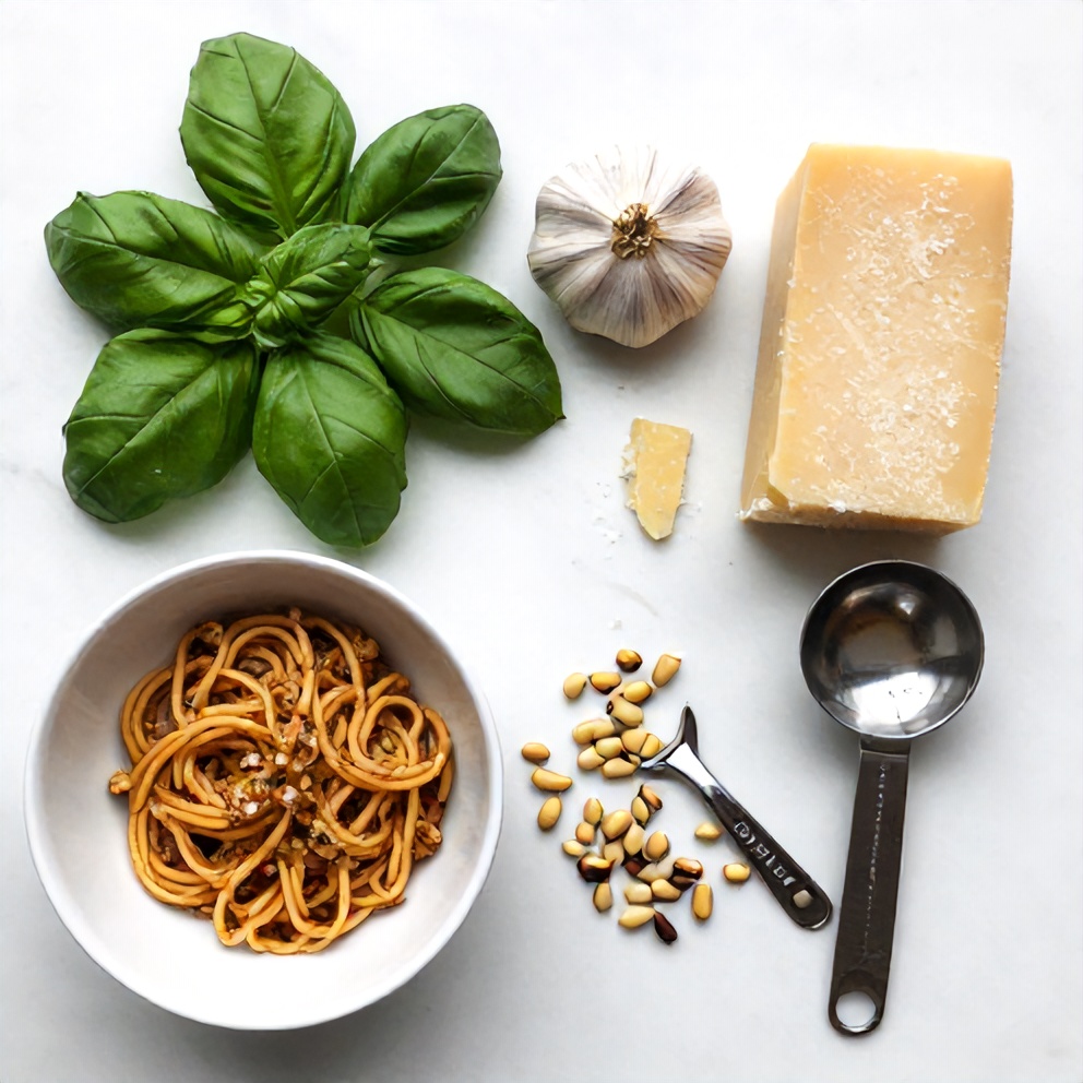 Raw ingredients for Easy Pesto Pasta