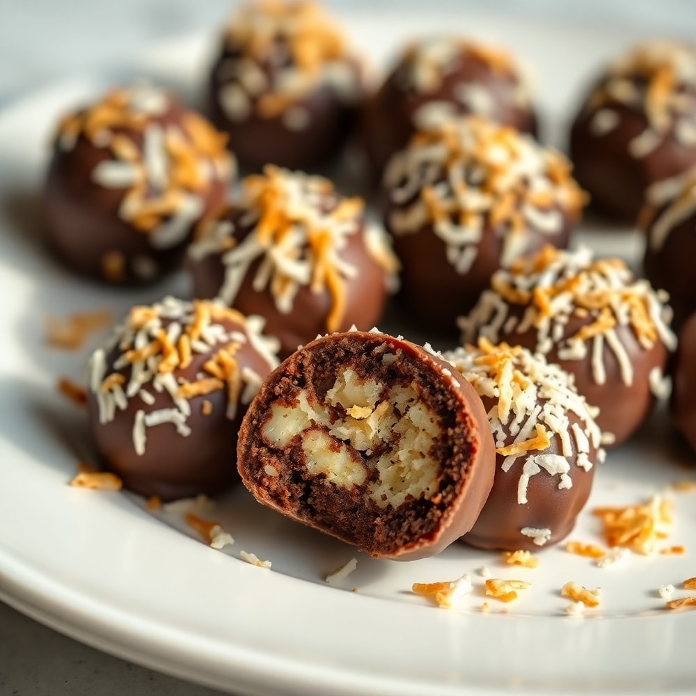 Plated Samoa Truffles with a sprinkle of toasted coconut