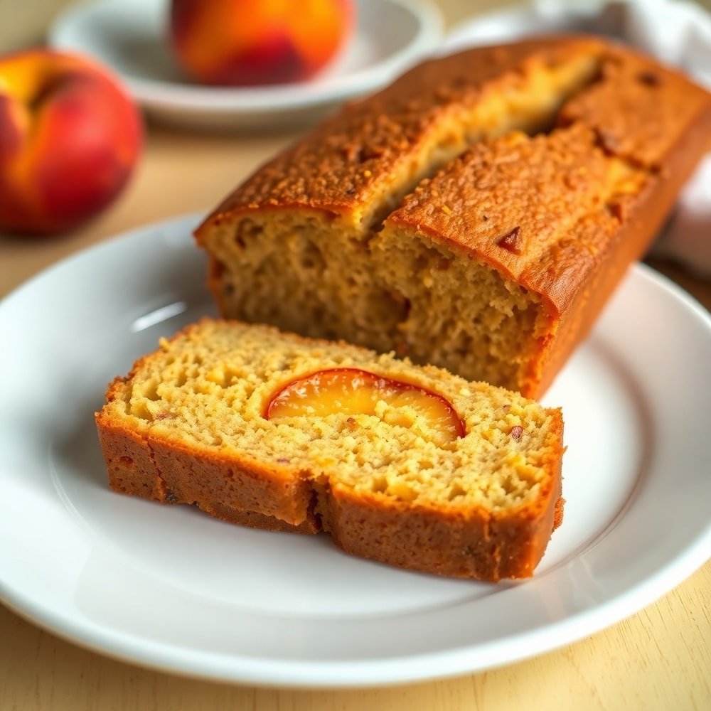 Sliced Easy Spiced Peach Bread on a plate