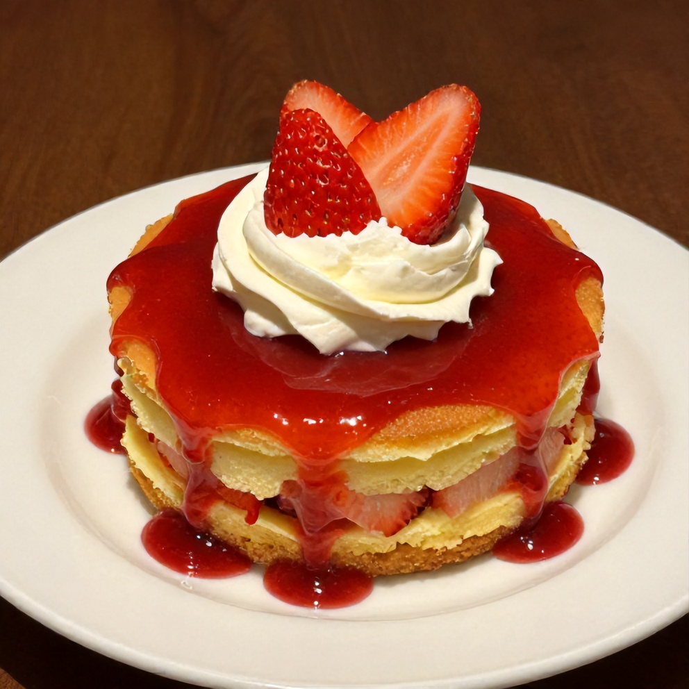 Plated serving of strawberry earthquake cake with whipped cream