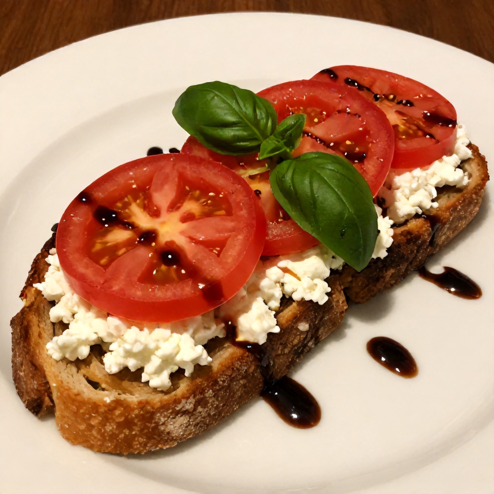Plated tomato and cottage cheese toast