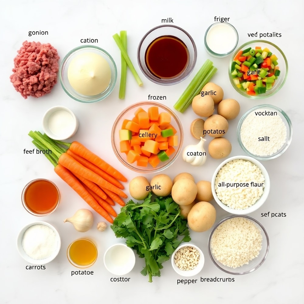 Raw ingredients for Farmer’s Casserole on marble surface