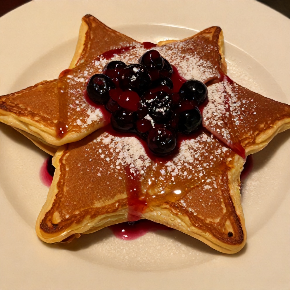 Plated star-shaped pancakes with berry compote