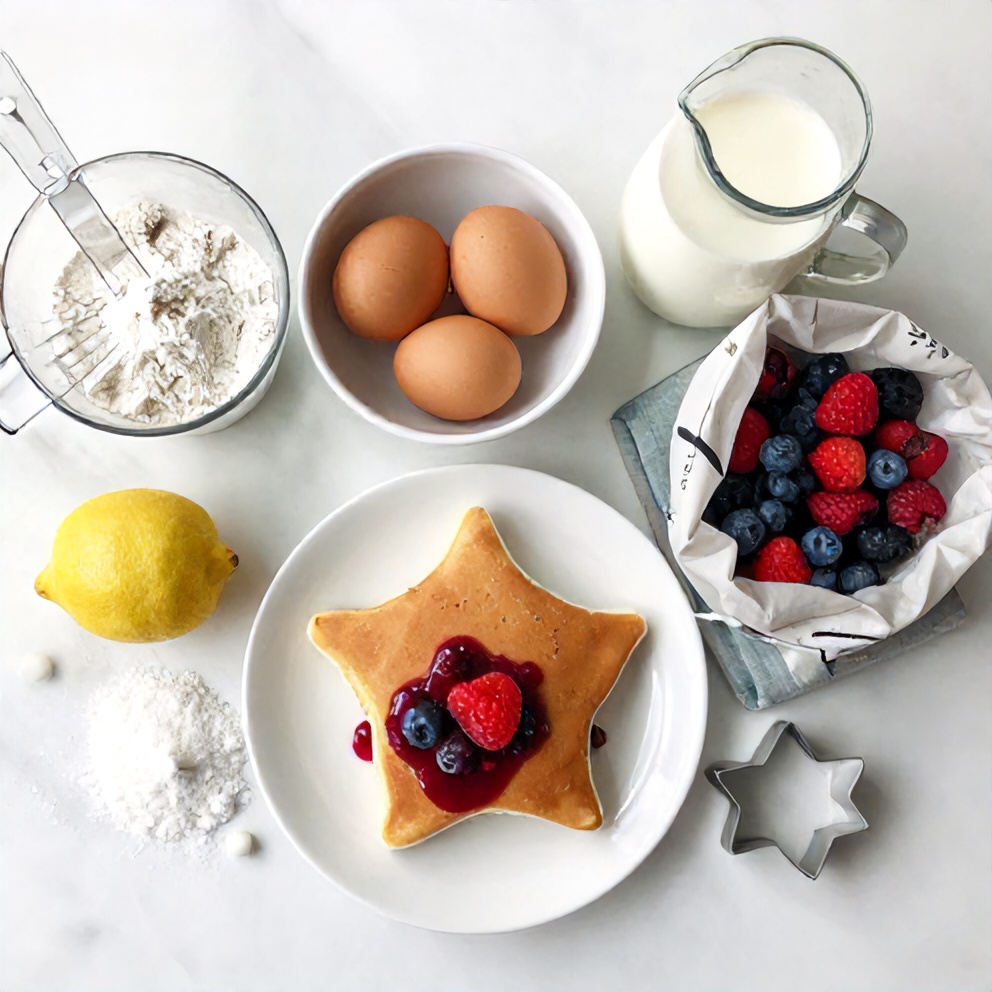 Ingredients for star-shaped pancakes with berry compote