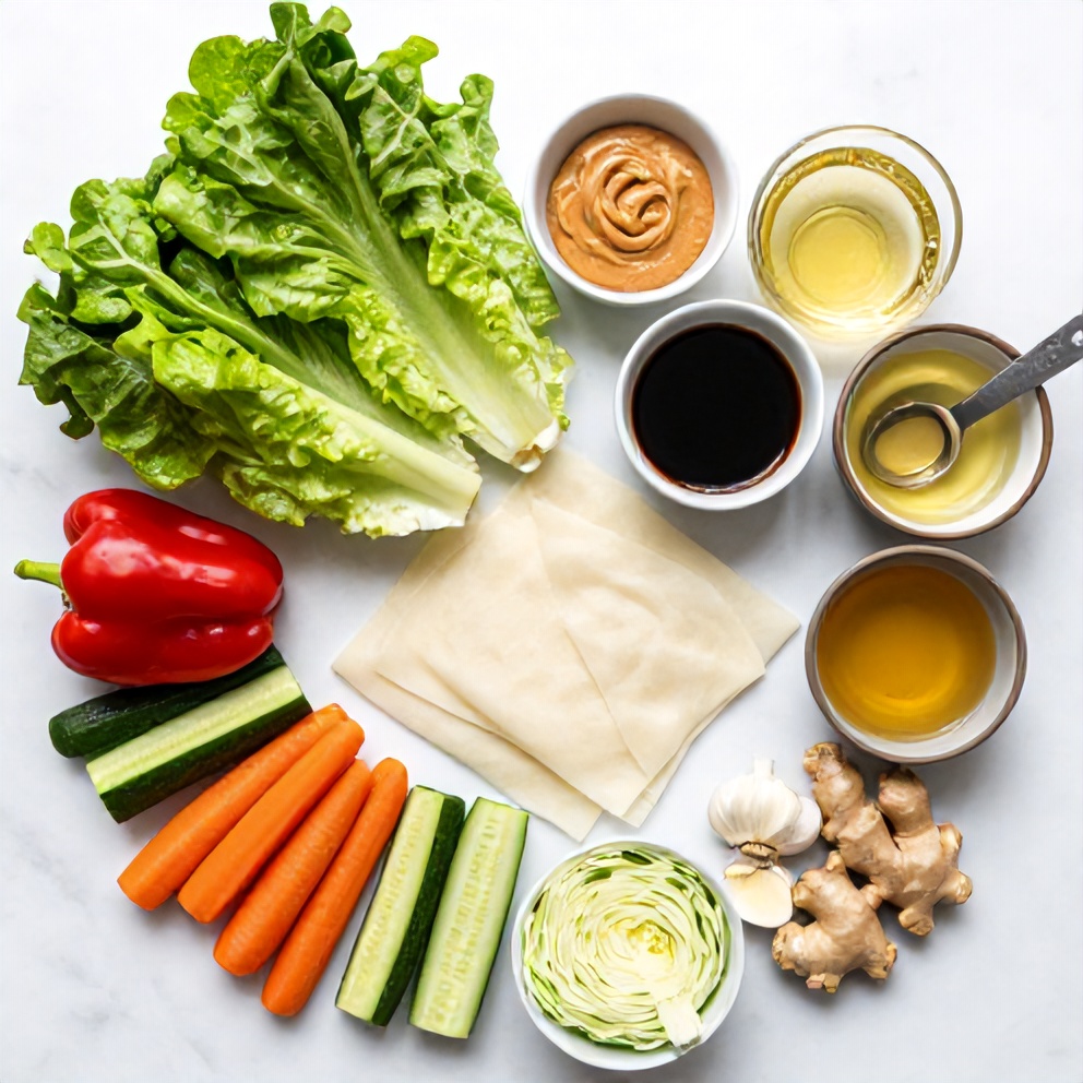 Raw Ingredients for Fresh Lettuce Wrapped Veggie Spring Rolls