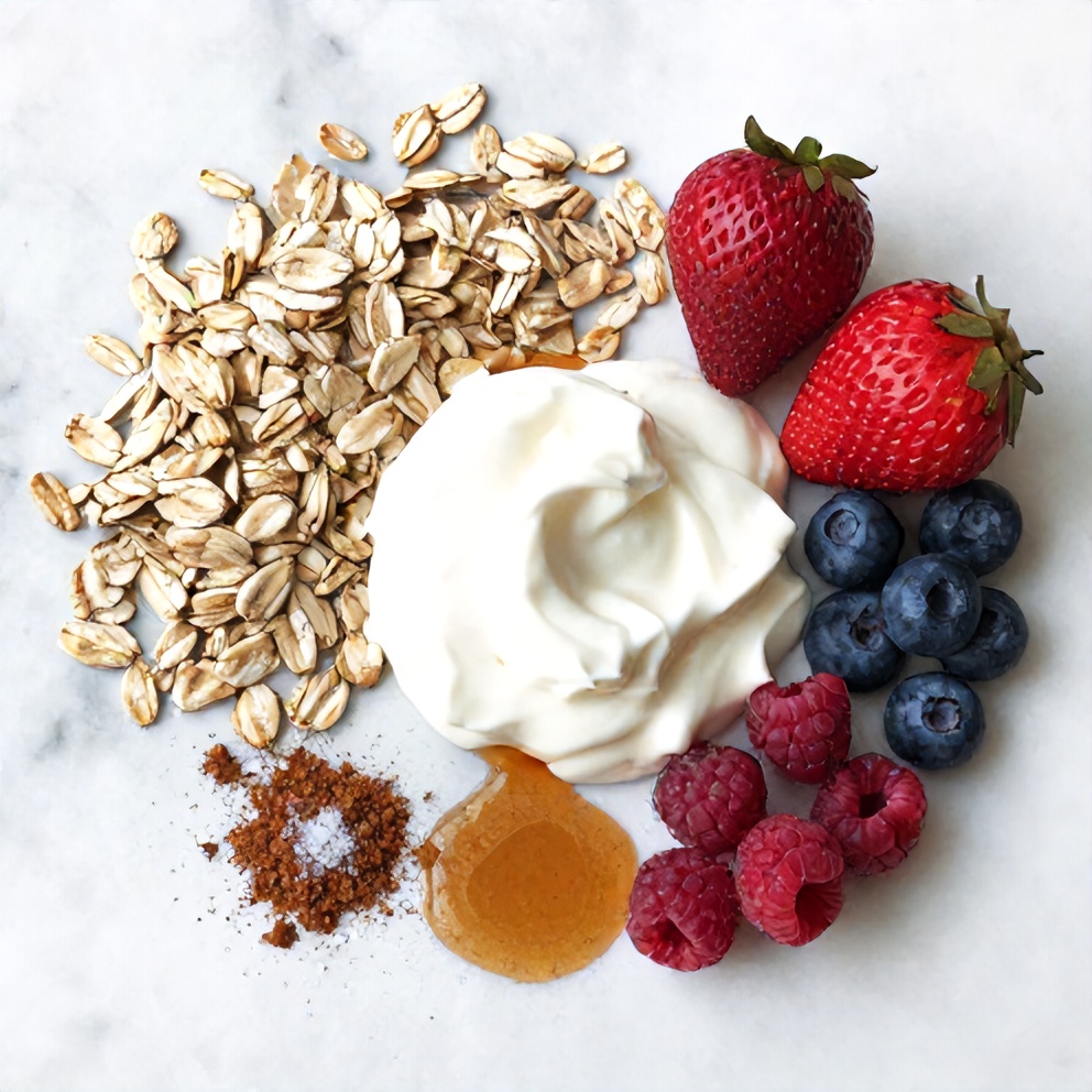 Raw ingredients for Red White and Blue Overnight Oats