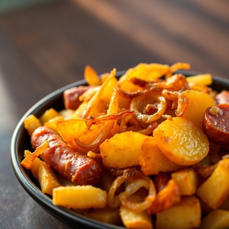 Fried Potatoes, Onions, and Smoked Polish Sausage