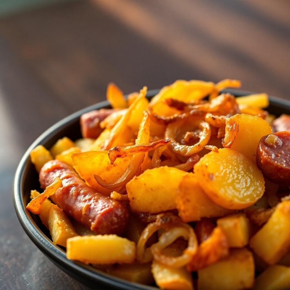 Fried Potatoes, Onions, and Smoked Polish Sausage