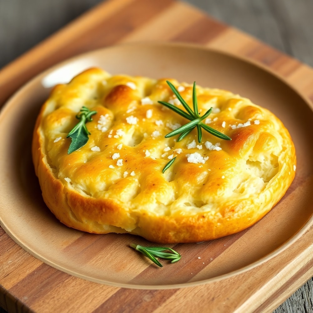 Plated Garlic Parmesan Focaccia with fresh herbs