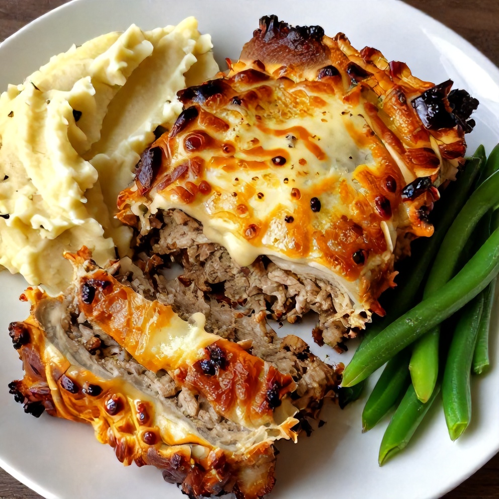 Sliced Garlic Parmesan Meatloaf with melted cheese