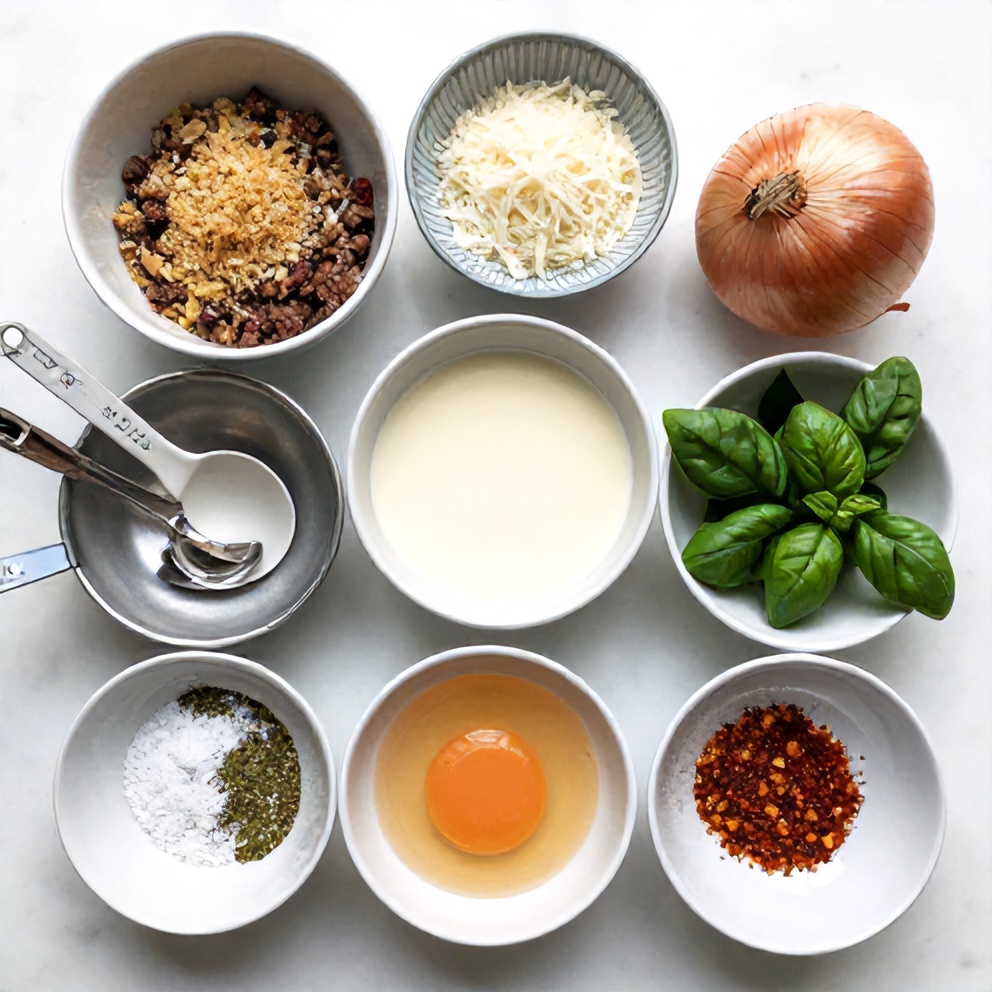 Raw ingredients for Garlic Parmesan Meatloaf
