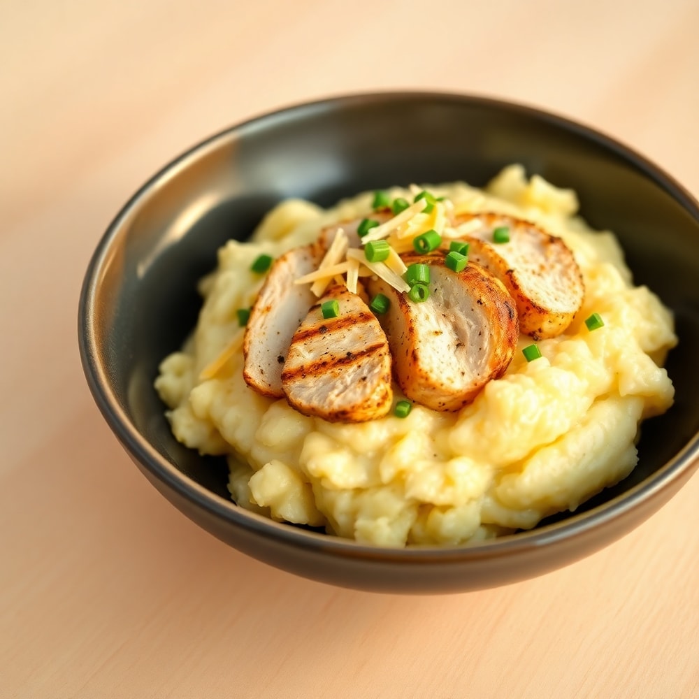 Finished grilled chicken mashed potato bowl