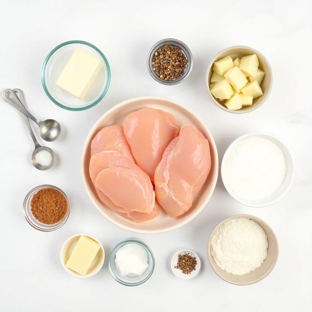 Raw ingredients for grilled chicken mashed potato bowls