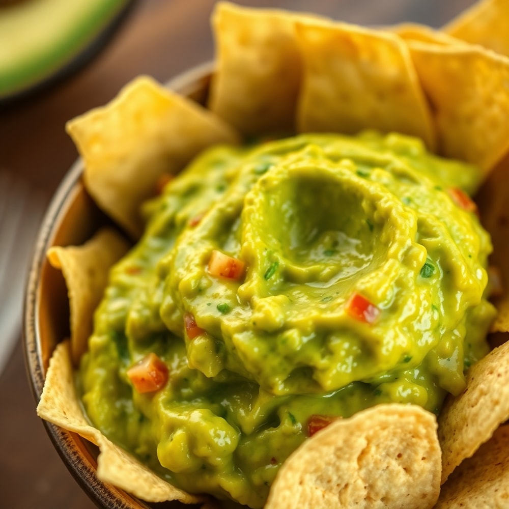 Guac Cart Guacamole served in a bowl with tortilla chips