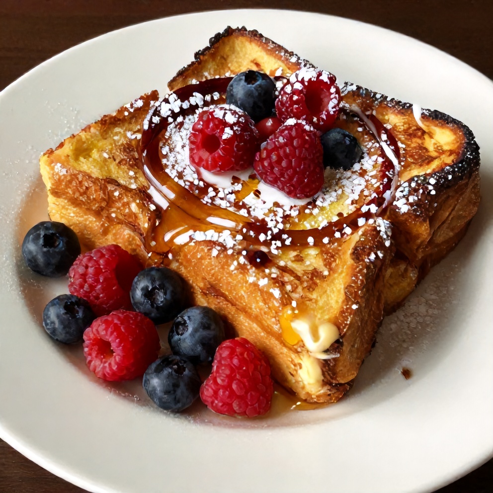 Plated Hawaiian Roll French Toast with syrup