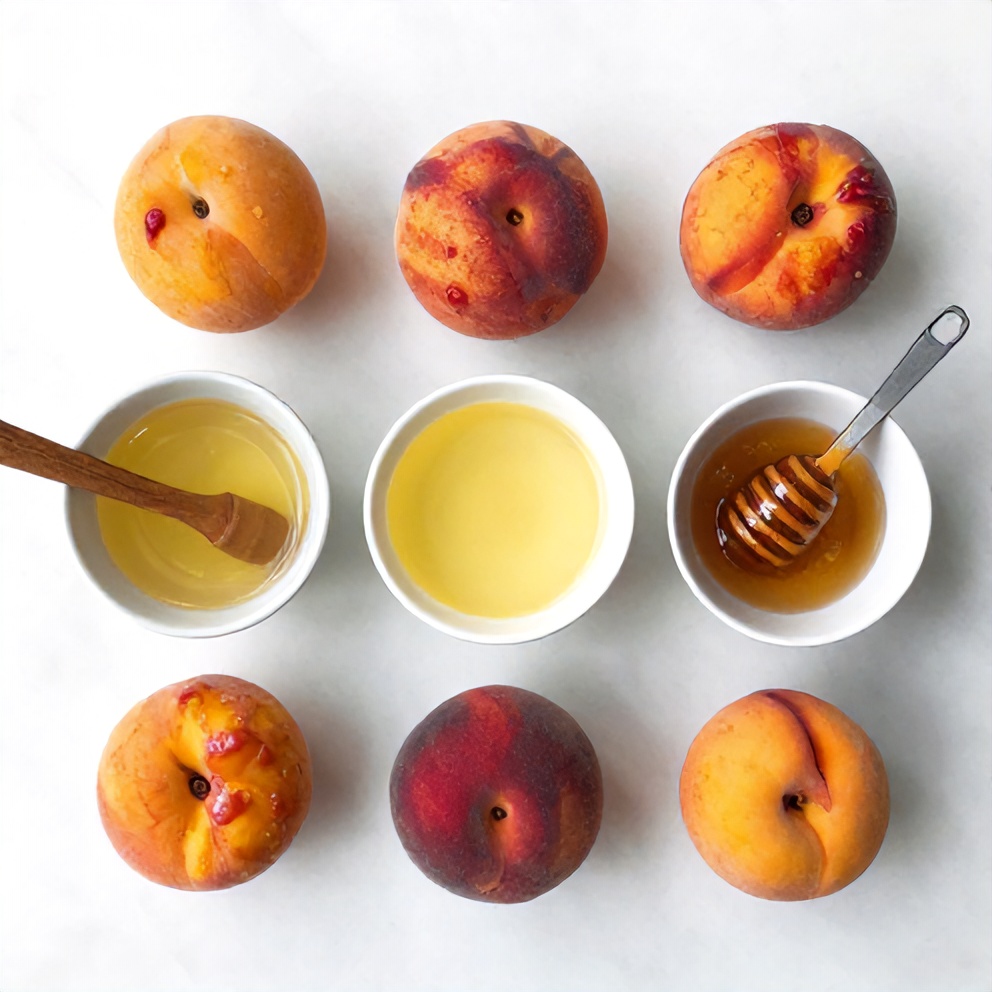 Raw ingredients for healthy baked peaches