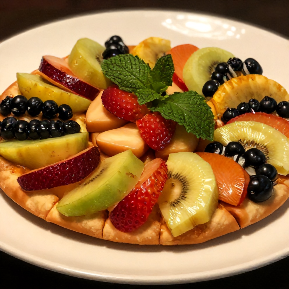 Healthy Fruit Pizza served on a plate with a fork