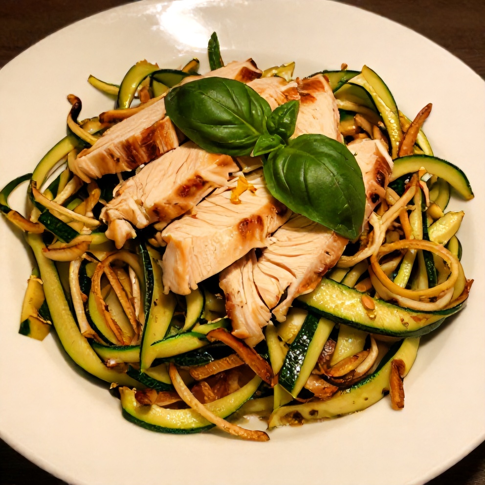 Healthy Zucchini Noodles with Chicken plated